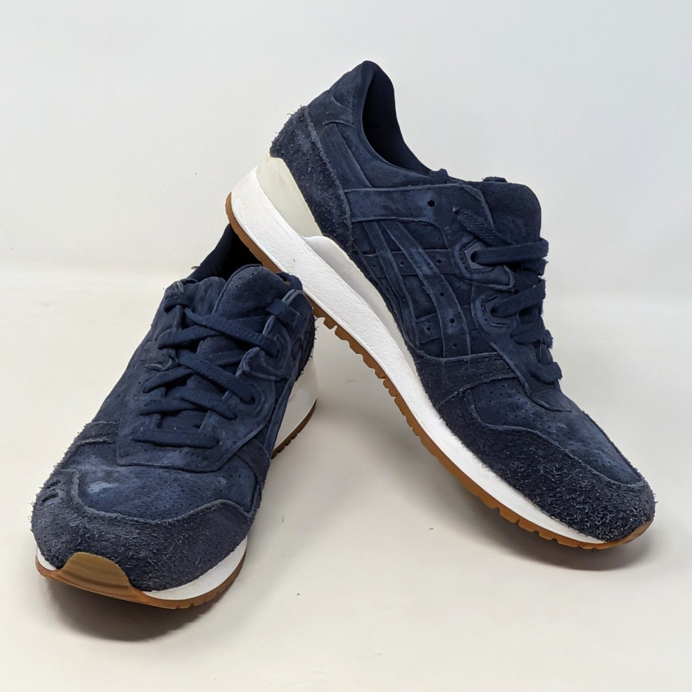 Asics Gel-Lyte III Navy Blue Hairy Suede Gum Sole Sneakers HL7X3 Mens 9
